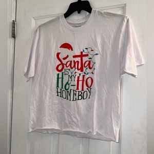 Size large Santa is my ho ho homeboy red green white cropped shirt Christmas